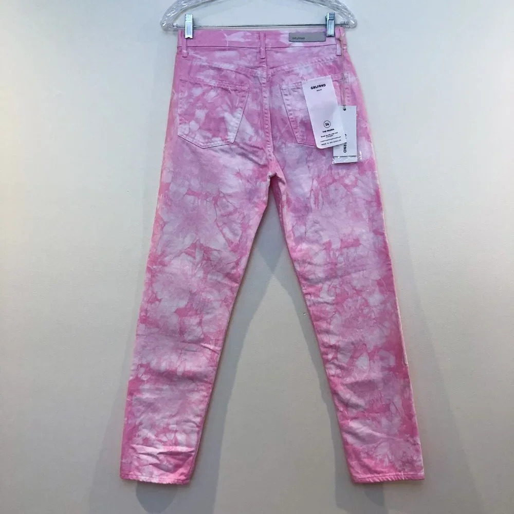 NEW GRLFRND Denim Helena Pink High Waist Tie Dye Straight Leg Jeans Women's 26 - Picture 10 of 10